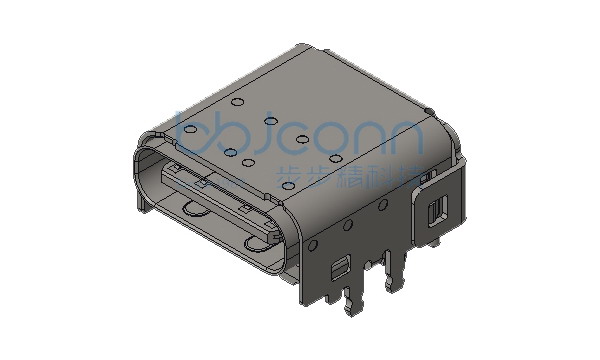 TYPE-C 24P 母座 四脚插 双壳 DIP脚长1.2+SMT 脚距2.3 L=9.95 CH=3.4 镀金3U 编带