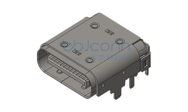 TYPE-C 24P 母座 L=9.10 CH=1.60 脚长0.9 板上六脚插 带柱 双壳 端子SMT+DIP