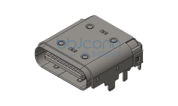TYPE-C 24P 母座 L=9.34 CH=1.73 板上六脚插 带柱 双壳 端子30u SMT+DIP
