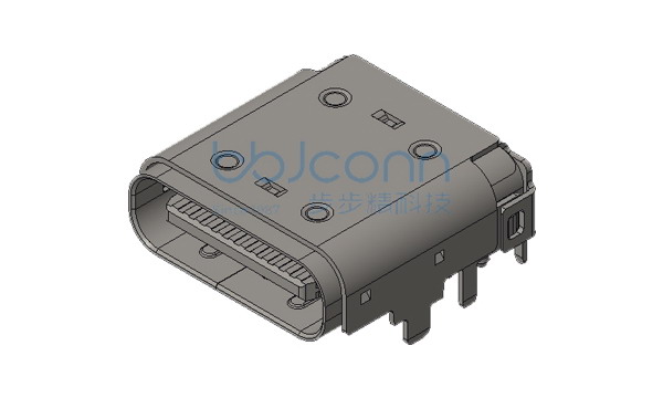 TYPE-C 24P 母座 双壳 SMT+DIP 板上六脚插 端子脚长1.15 带柱 L=9.34 CH=1.73 编带