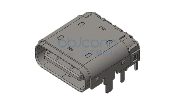 TYPE-C 24P 母座 L=9.34 CH=1.73 六脚插带柱 端子DIP+SMT 带上铁壳无缺口 前插后贴