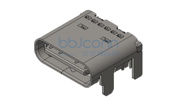 TYPE-C 24P 母座 板上四脚插 带柱 端子双排SMT L=7.90 CH=1.68 脚长1.80 镀金接触区30u 焊接区G-F 编带
