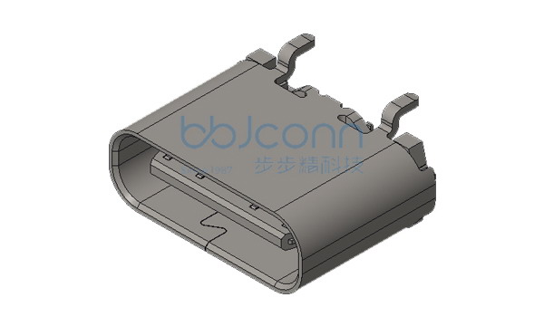 TYPE-C 16P 母座 直立式 四脚插 端子双排SMT 带柱 H=6.40 不锈钢外壳 LCP黑胶  编带