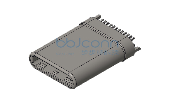 TYPE-C 24P 公头 直立式 H=10.50 夹板0.80 拉伸壳 外壳镀喷砂+氨镍 LCP黑胶 端子镀金3u