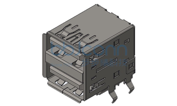 USB 3.1 AF 90度  DIP 双层  L=17.46  H=15.44 四脚插 弯脚 卷边 9T蓝胶  不锈钢壳 盒装