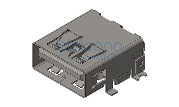 USB 3.0 AF 90度 L=14.45 全贴 带柱 端子SMT 平口 LCP蓝胶 铜壳 吸塑盒
