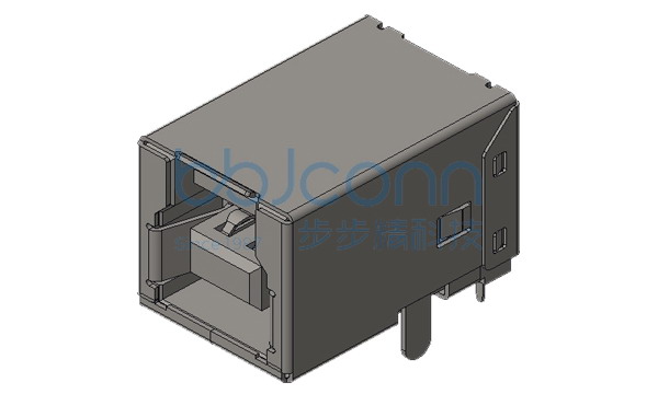 USB 3.0 B母 90度 两脚直插 端子DIP 平口 L=18.3 铜壳 LCP蓝胶 编带
