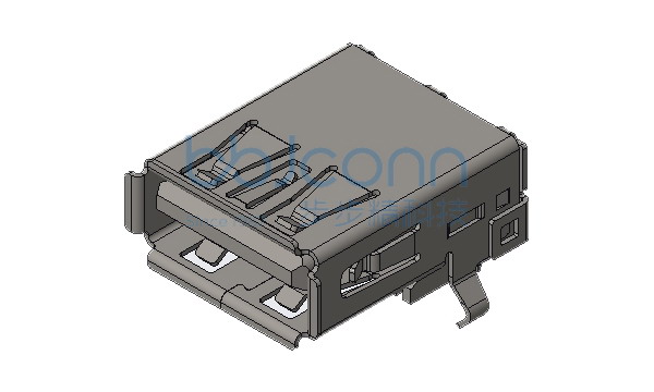 USB 3.0 AF 90度 L=16.50 H=6.99 后两脚弯插 端子DIP脚长2.5 卷边 LCP蓝胶 铜壳 盒装
