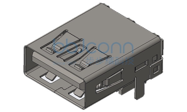 USB 3.0 AF 90度 L=16.50 后两脚插 直脚 端子DIP 平口 LCP蓝胶 铁壳