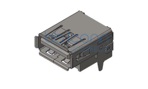 USB 3.0 AF 90度 L=16.61 H=9.50 垫高款 后两脚插 直脚 卷边 LCP蓝胶 铜壳 盐雾24H