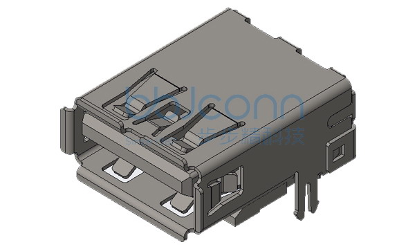 USB 3.0 AF 90度 板上型 外壳两脚DIP 端子DIP L=16.70 鱼叉脚 卷边 铜壳 LCP蓝胶 盒装