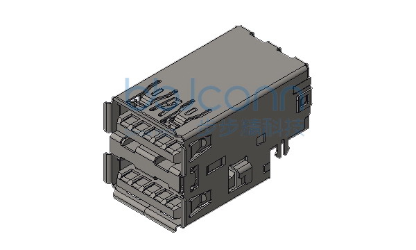 USB 3.0 AF 90度 双层 四脚插 端子DIP 沉板2.8 L=23.6 卷边 PA9T蓝胶  不锈钢外壳 盒装