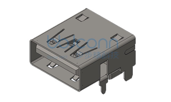 USB 3.0 AF 90度 短体 四脚插 端子SMT 平口 铜壳 LCP蓝胶 L=14.25 框口到垫高塑胶距离7.9 编带