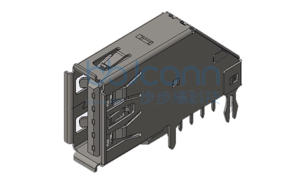 USB 3.0 A母 侧插 DIP 小鱼叉直脚 卷边 LCP蓝胶 不锈钢外壳 L=25.70 盒装