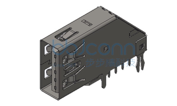 USB 3.0 A母 侧插 DIP 小鱼叉直脚 平口 LCP蓝胶 不锈钢外壳 L=25.70 盒装