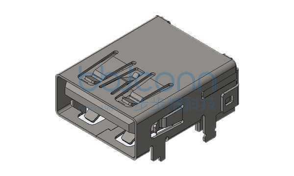 USB 3.0 A母 90度 DIP 四脚插 直脚 平口 不锈钢外壳 LCP蓝胶 L=16.50 H=7.0 编带