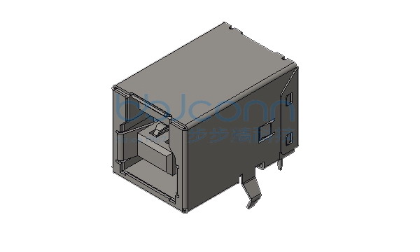 USB 3.0 B母 90度 DIP 两脚插 弯脚 平口 铜壳 LCP蓝胶 L=18.30 盒装