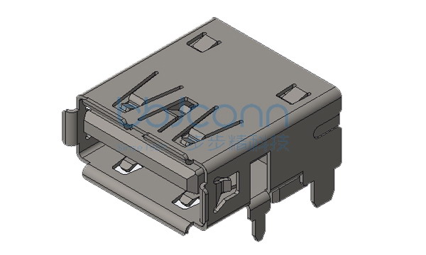 USB 3.0 A母 90度 短体 SMT 四脚插 卷边 铜壳 LCP蓝胶 L=14.25 编带