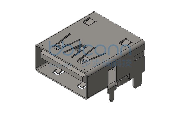 USB 3.0 A母 90度 短体 SMT 四脚插 平口 铜壳 LCP蓝胶 L=14.25 框口到垫高距离6.0 编带