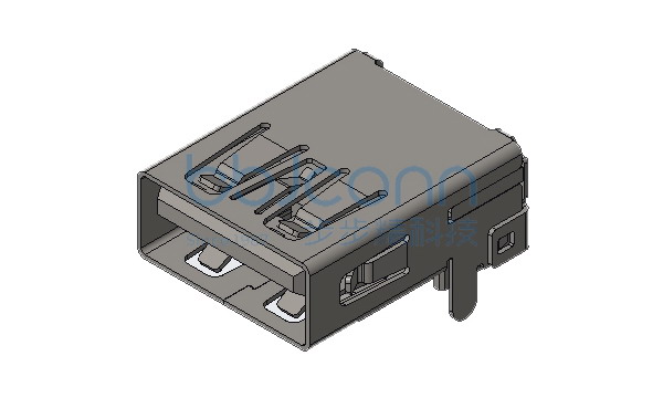 USB 3.1 A母 90度 端子DIP 后两脚直插 平口 不锈钢外壳 L=16.70 编带