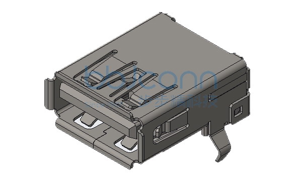 USB 3.0 A母 90度 DIP 后两脚插 弯脚 卷边 不锈钢外壳 LCP蓝胶 L=16.75 编带