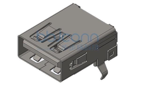 USB 3.0 A母 90度 DIP 后两脚插 弯脚 平口 不锈钢外壳 LCP蓝胶 L=16.75 编带