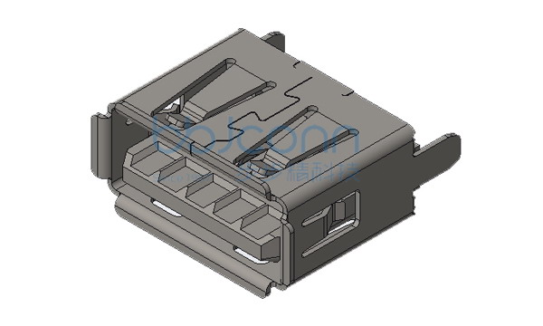 USB 3.0 AF 9P 180度 两脚插 端子DIP 卷边 H=10.50 不锈钢外壳 LCP黑胶 盒装