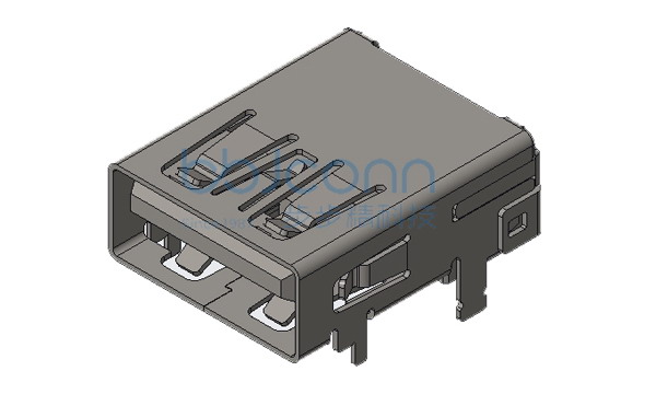 USB 3.0 A母 90度 DIP 四脚插 直脚 平口 不锈钢外壳 LCP蓝胶 L=16.50 H=6.26 编带
