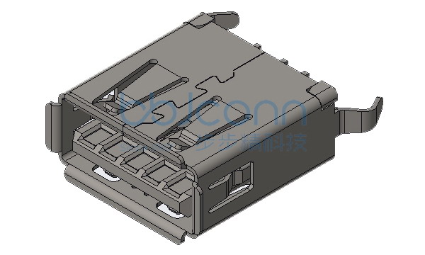 USB 3.0 A母 180度 DIP 两脚插 弯脚 卷边 不锈钢外壳 LCP蓝胶 H=13.70 盒装