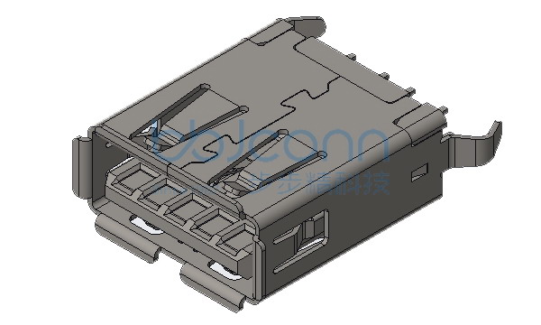 USB 3.0 A母 180度 DIP 两脚插 弯脚 卷边 不锈钢外壳 LCP蓝胶 H=14.80 盒装