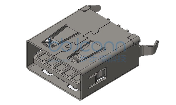 USB 3.0 A母 180度 DIP 两脚插 弯脚 平口 不锈钢外壳 LCP蓝胶 H=13.70 盒装