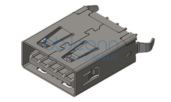 USB 3.0 A母 180度 DIP 两脚插 弯脚 平口 不锈钢外壳 LCP蓝胶 H=14.80 盒装