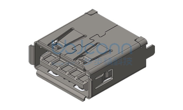 USB 3.0 A母 180度 DIP 两脚插 直脚 卷边 不锈钢外壳 LCP蓝胶 H=13.70 盒装