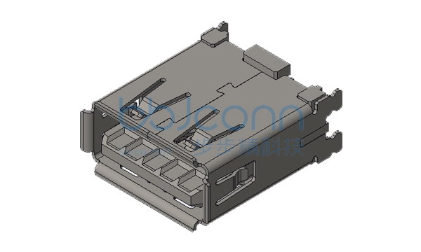 USB 3.0 A母 180度 DIP 四脚插 GEN2版过10G 卷边 不锈钢外壳 LCP蓝胶 锡脚1.20 H=14.50 加盖编带