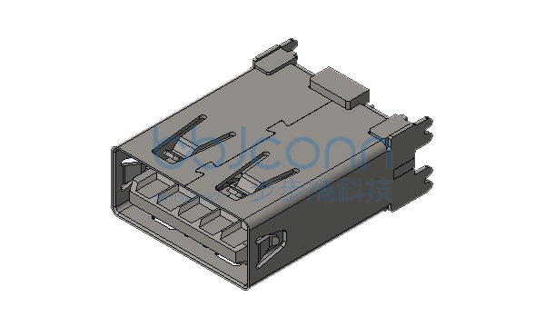 USB 3.0 A母 180度 DIP 四脚插 GEN2版过10G 平口 不锈钢外壳 LCP黑胶 锡脚1.35 H=16.0 加盖编带