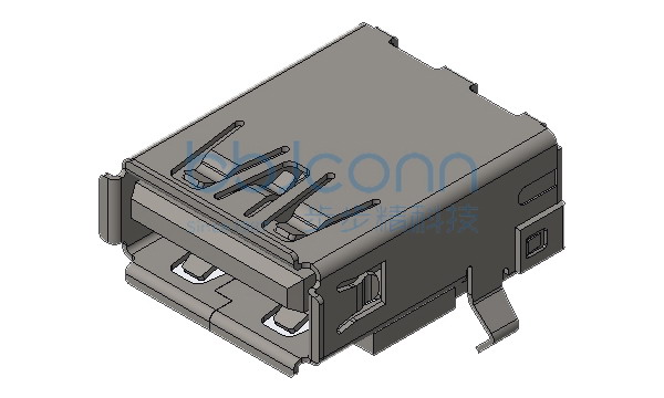USB 3.0 AF 90度 L=16.70 H=6.96 后两脚插 弯脚 端子DIP 端子脚长2.10 卷边 LCP蓝胶 不锈钢外壳 端子镀金30u