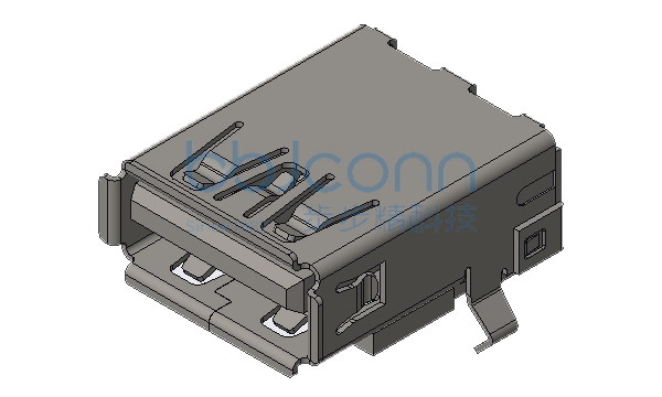 USB 3.0 AF 90度 L=16.70 H=6.96 后两脚插 弯脚 端子DIP 端子脚长2.10 卷边 LCP黑胶 不锈钢外壳 端子镀金15u