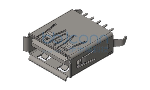 USB 3.0 AF 180度 弯脚 H=13.75 LCP蓝胶 不锈钢外壳 卷边 DIP