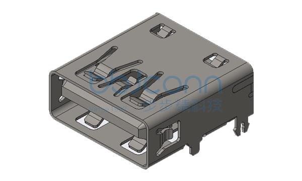 USB 3.0 AF 90度 四脚插 端子DIP 镀金G-F L=13.70 平口 LCP黑胶 不锈钢外壳