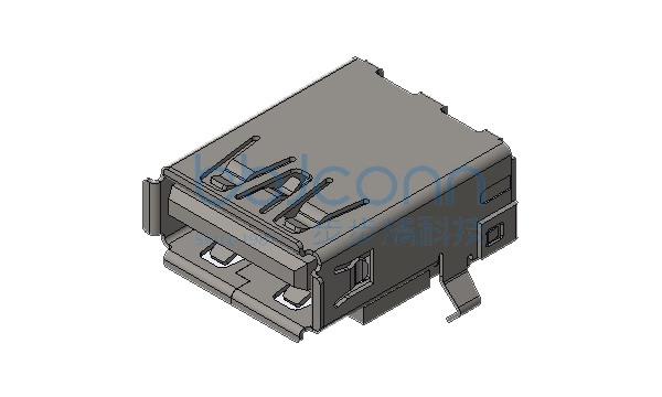 USB 3.0 AF 90度 L=16.70 H=6.96 后两脚插 弯脚 端子DIP 端子脚长2.30 卷边 LCP蓝胶 不锈钢外壳