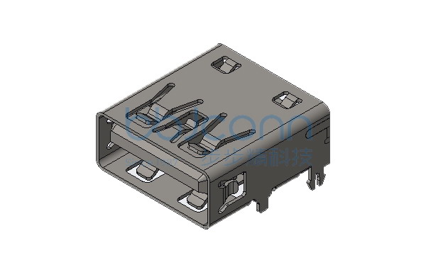 USB 3.0 AF 90度 四脚插 端子DIP 镀金G-F L=13.70 平口 LCP蓝胶 不锈钢外壳 编带
