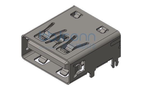 USB 3.0 AF 90度 四脚插 端子DIP L=13.70 平口 LCP蓝胶 不锈钢外壳 盒装