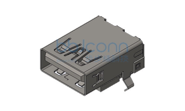 USB 3.0 AF 90度 L=16.70 H=6.96 后两脚插 弯脚 端子DIP 端子脚长2.30 平口 LCP蓝胶 不锈钢外壳 编带