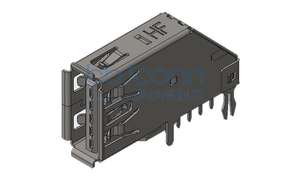 USB 3.0 AF 90度 侧插 端子DIP L=25.70 鱼叉脚 卷边 LCP蓝胶 不锈钢外壳