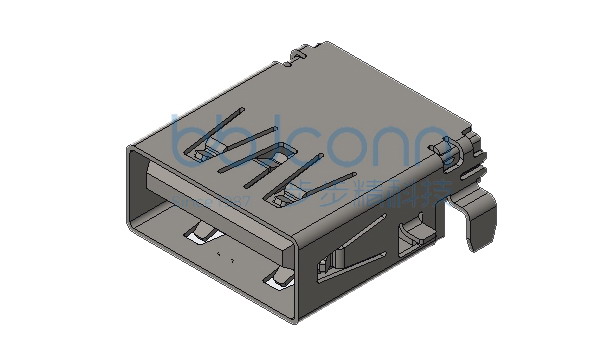 USB 3.0 AF 外壳脚前贴后插 端子SMT 沉板2.22 L=14.25 平口 LCP蓝胶 不锈钢外壳