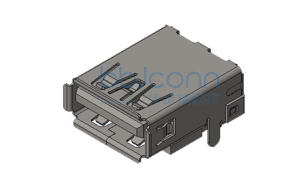 USB 3.0 AF 90度 L=16.70 H=6.96 后两脚插 直脚 端子DIP 端子脚长2.3 端子镀金G-F 卷边 LCP蓝胶 不锈钢外壳