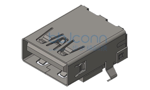 USB 3.0 AF 90度 L=16.70 H=6.96 后两脚插 弯脚 端子DIP 端子脚长2.10 平口 LCP黑胶 不锈钢外壳