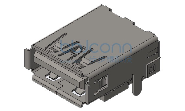 USB 3.0 AF 90度 L=16.70 H=6.96 后两脚插 直脚 端子DIP 端子脚长2.3 镀金15U 卷边 LCP蓝胶 不锈钢外壳