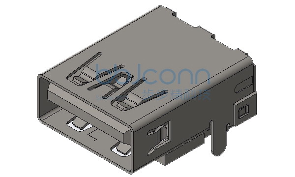 USB 3.0 AF 90度 L=16.70 后两脚插 直脚 端子DIP 脚长2.30 端子镀金30u 带后盖 平口 LCP蓝胶 不锈钢外壳