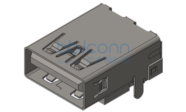 USB 3.0 AF 90度 L=16.70 后两脚插 直脚 端子DIP 端子脚长2.30 平口 LCP蓝胶 不锈钢外壳